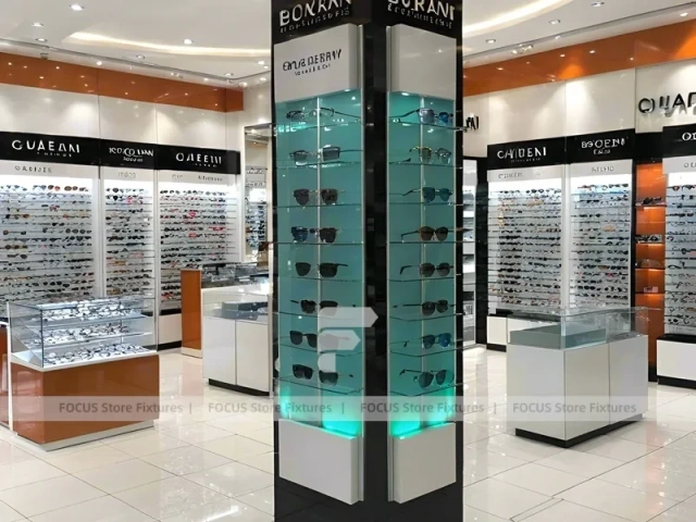 Blush Accent Optical Mall Display for Premium Eyewear Boutique