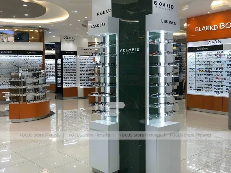Blush Accent Optical Mall Display for Premium Eyewear Boutique