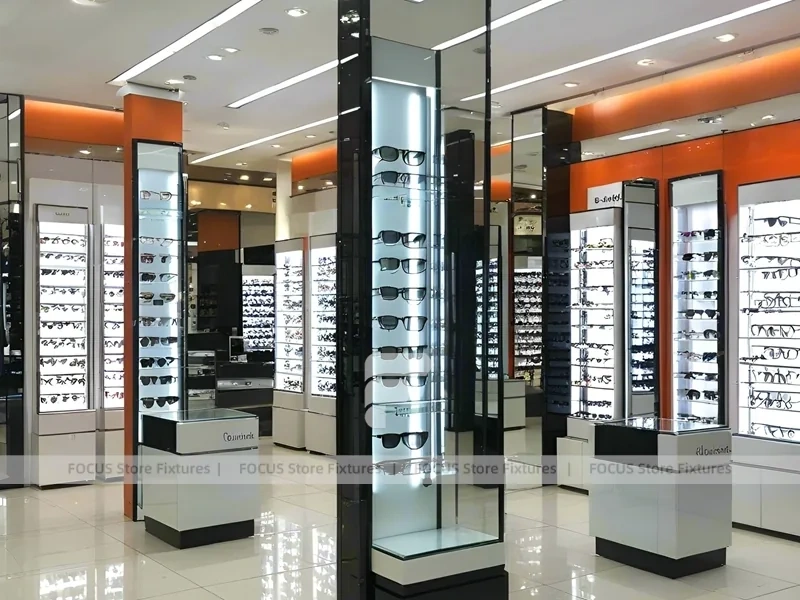 Blush Accent Optical Mall Display with Column Display Modules