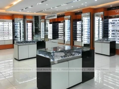 Blush Accent Optical Mall Display with Illuminated Pillar Towers