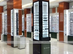 Blush Accent Optical Mall Display with Illuminated Pillar Towers