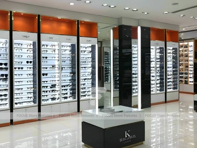 Blush Accent Optical Mall Display with Open Mall Showcase