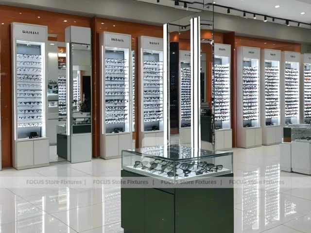 Blush Accent Optical Mall Display with Open Mall Showcase