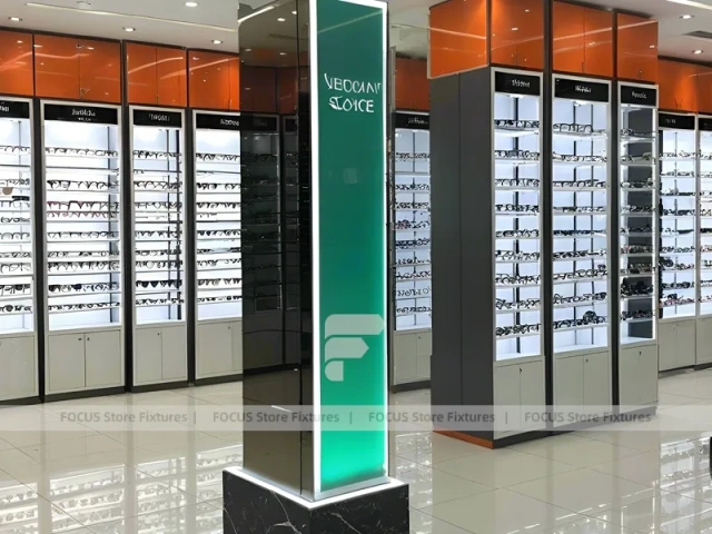 Blush Accent Optical Mall Display with Open Mall Showcase