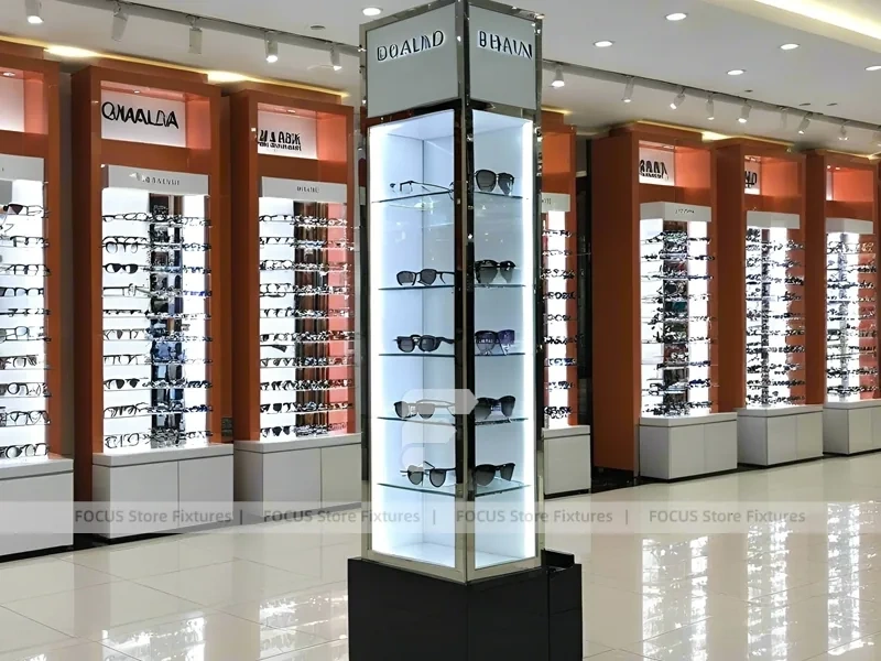 Blush Accent Optical Mall Display with Open Mall Showcase