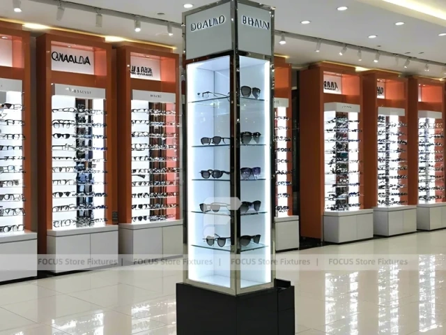 Blush Accent Optical Mall Display with Open Mall Showcase