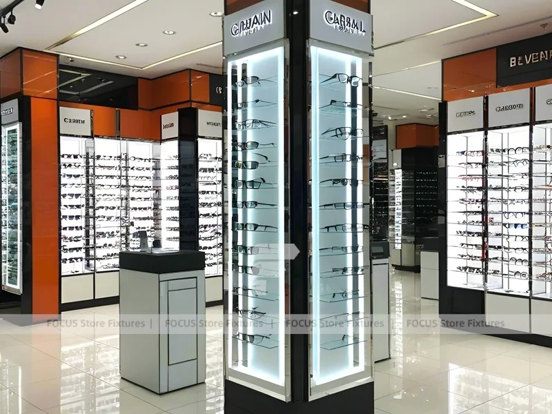 Blush Accent Optical Mall Display with Open Mall Showcase