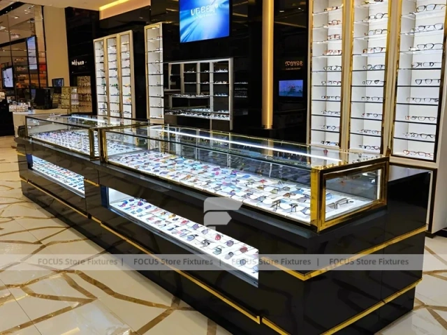 Boutique Bronze Eyewear Boutique Hall with Framed Wall Cabinets