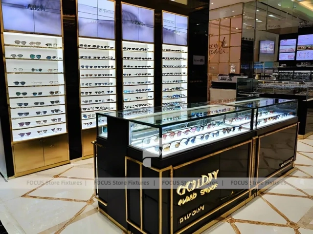 Boutique Bronze Eyewear Boutique Hall with Framed Wall Cabinets