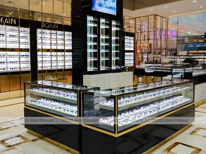 Boutique Bronze Eyewear Boutique Hall with Framed Wall Cabinets