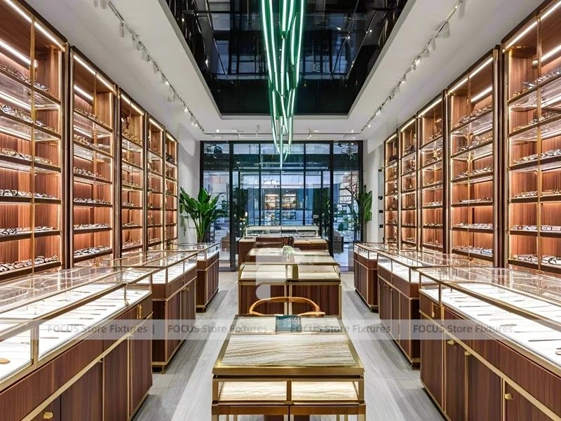 Boutique Bronze Vision Retail Passage with Framed Wall Cabinets