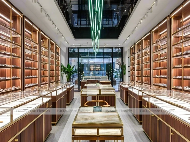 Boutique Bronze Vision Retail Passage with Framed Wall Cabinets