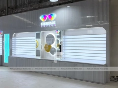 Concept White Eyewear Store Concept with Branded Rail Wall