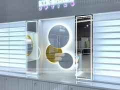 Concept White Eyewear Store Concept with Branded Rail Wall