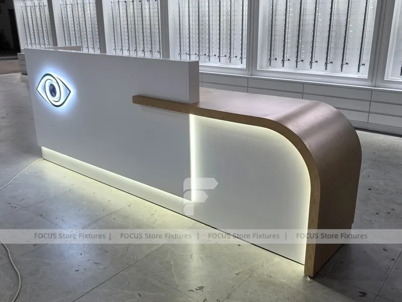 Concept White Optical Concept Fixture with Branded Rail Wall