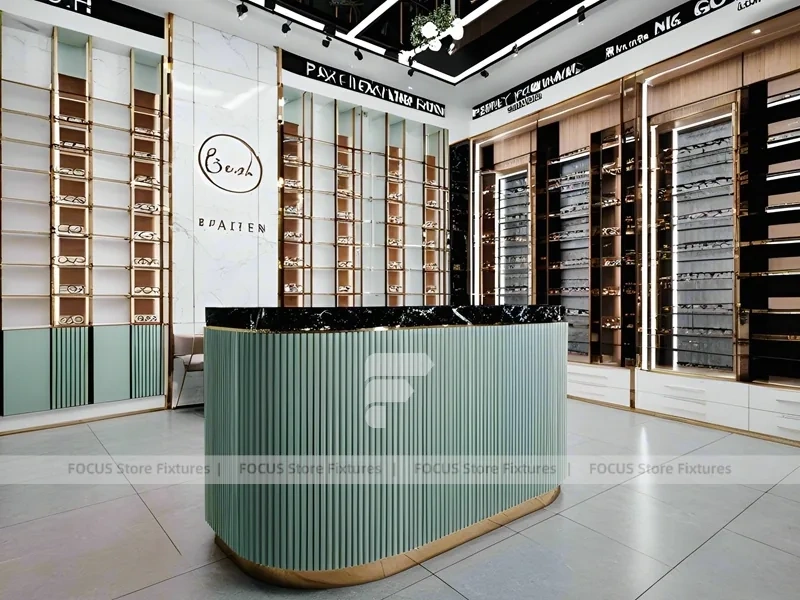 Consultation White Eyewear Service Lounge with Round Meeting Table