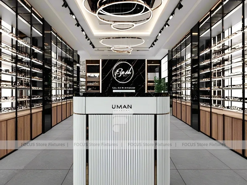 Consultation White Eyewear Service Lounge with Round Meeting Table