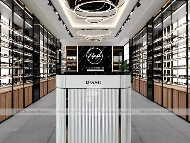 Consultation White Eyewear Service Lounge with Round Meeting Table