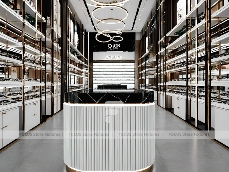 Consultation White Eyewear Service Lounge with Round Meeting Table