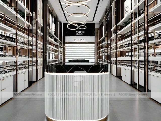 Consultation White Eyewear Service Lounge with Round Meeting Table