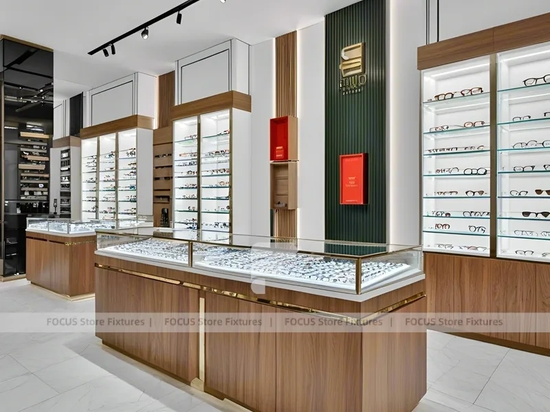 Contemporary White Eyewear Retail Layout with Modular Counter Cluster