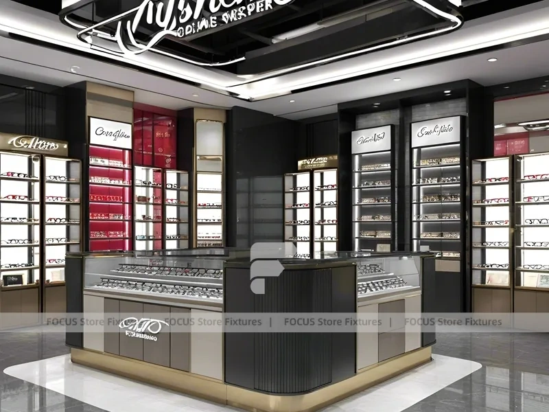 Dark Luxe Eyewear Prestige Store with Sculpted Island Counter