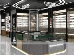 Dark Luxe Eyewear Prestige Store with Sculpted Island Counter