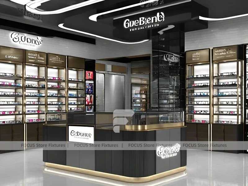 Dark Luxe Eyewear Prestige Store with Sculpted Island Counter