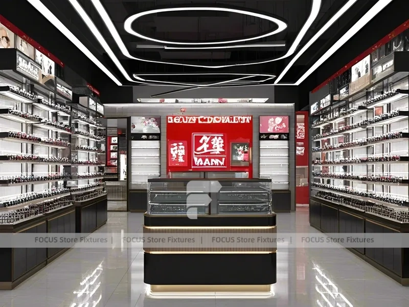 Dark Luxe Optical Luxury Boutique with Sculpted Island Counter