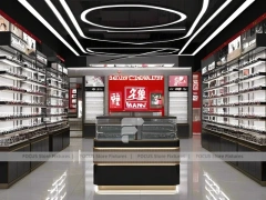 Dark Luxe Optical Luxury Boutique with Sculpted Island Counter
