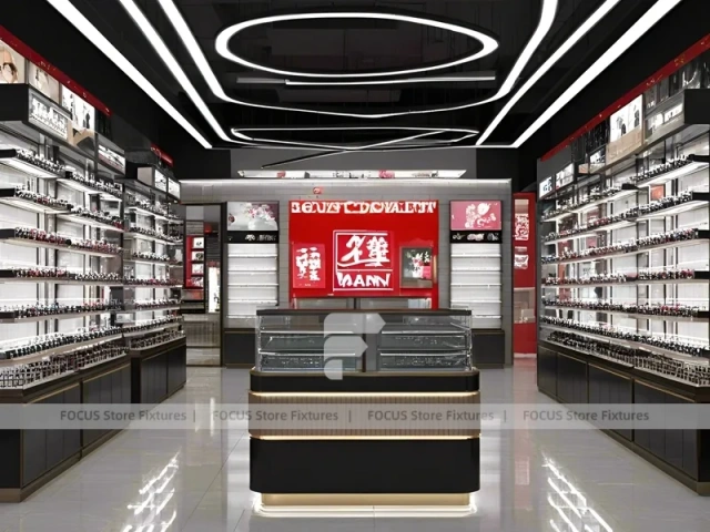 Dark Luxe Optical Luxury Boutique with Sculpted Island Counter