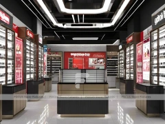 Dark Luxe Optical Luxury Boutique with Sculpted Island Counter
