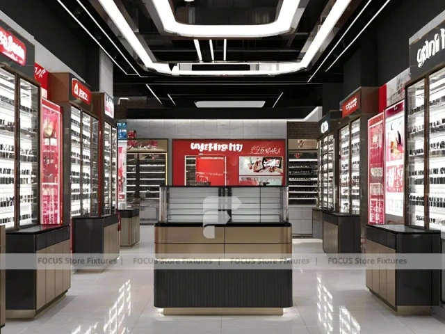 Dark Luxe Optical Luxury Boutique with Sculpted Island Counter
