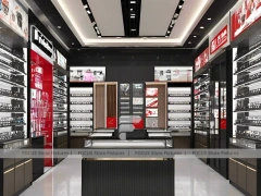 Dark Luxe Optical Luxury Boutique with Sculpted Island Counter