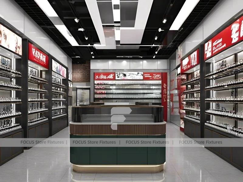 Dark Luxe Optical Luxury Boutique with Sculpted Island Counter