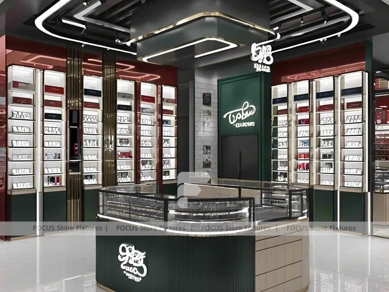 Dark Luxe Vision Flagship Interior with Sculpted Island Counter