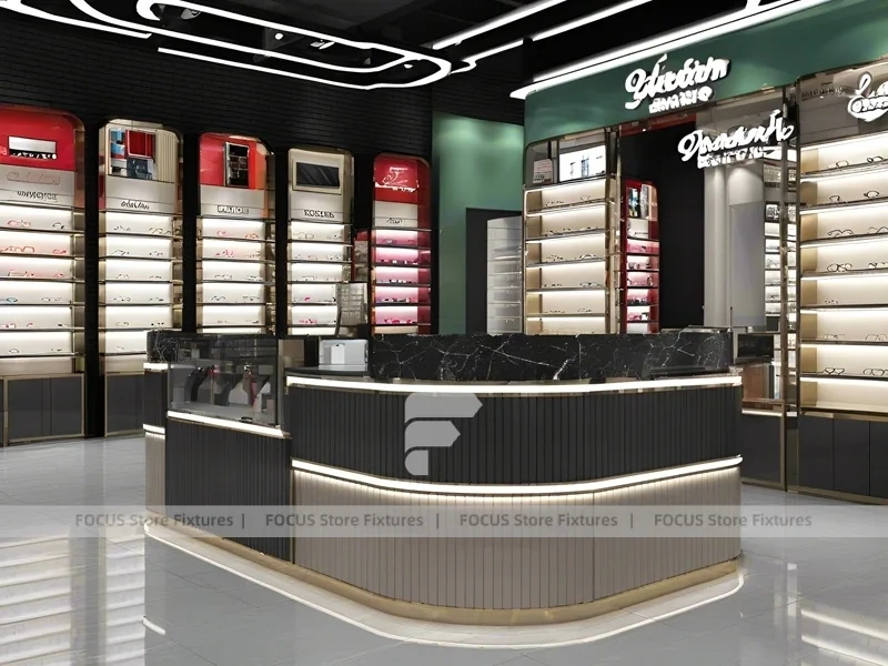 Dark Luxe Vision Flagship Interior with Sculpted Island Counter