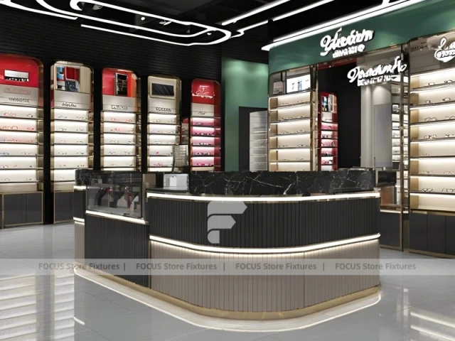 Dark Luxe Vision Flagship Interior with Sculpted Island Counter