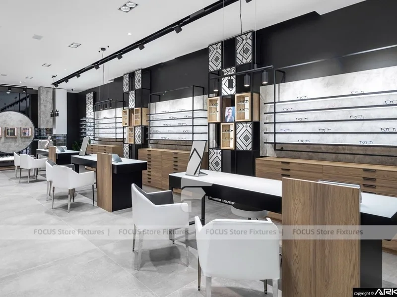 Design Studio Eyewear Consultation Interior with Teal Reception Corner