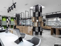 Design Studio Eyewear Consultation Interior with Teal Reception Corner