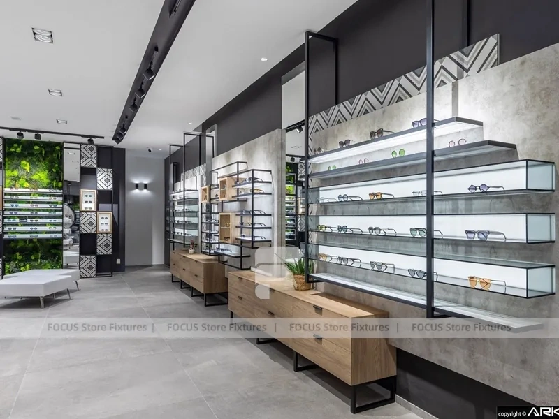 Design Studio Eyewear Consultation Interior with Teal Reception Corner
