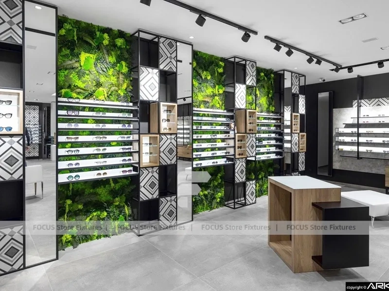 Design Studio Eyewear Consultation Interior with Teal Reception Corner