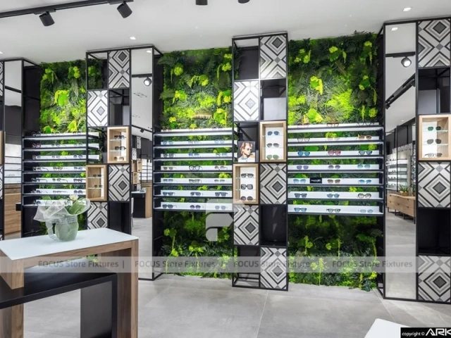 Design Studio Eyewear Consultation Interior with Teal Reception Corner