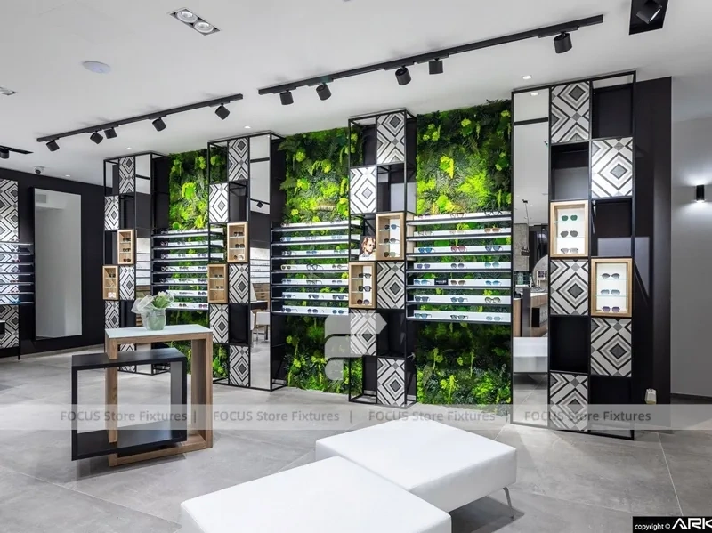 Design Studio Eyewear Consultation Interior with Teal Reception Corner