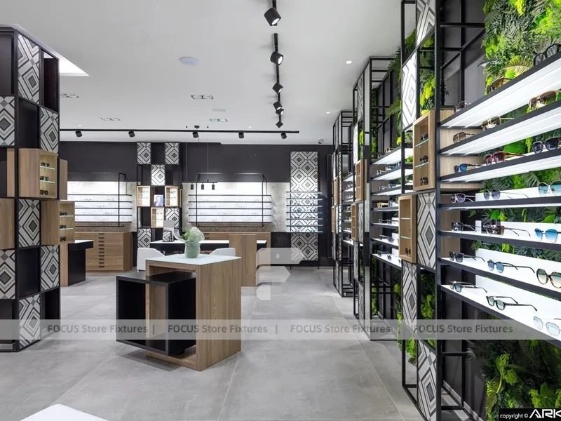 Design Studio Eyewear Consultation Interior with Teal Reception Corner