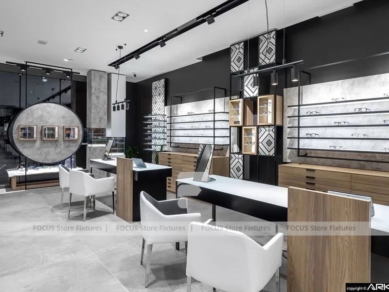 Design Studio Eyewear Consultation Interior with Teal Reception Corner