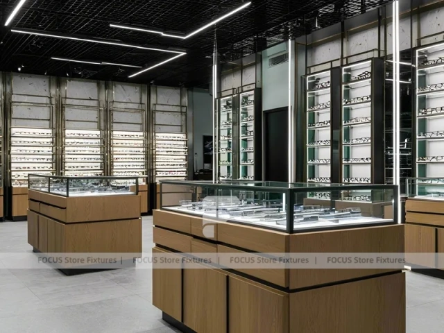 Emerald Luxe Eyewear Gallery Interior with Teal Framed Wall Display