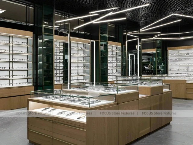Emerald Luxe Eyewear Gallery Interior with Teal Framed Wall Display
