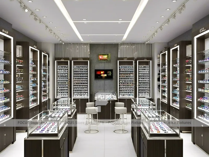 Emerald Luxe Vision Retail Showcase with Teal Framed Wall Display