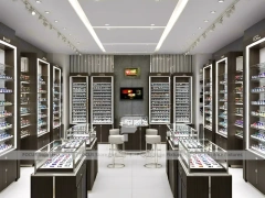 Emerald Luxe Vision Retail Showcase with Teal Framed Wall Display